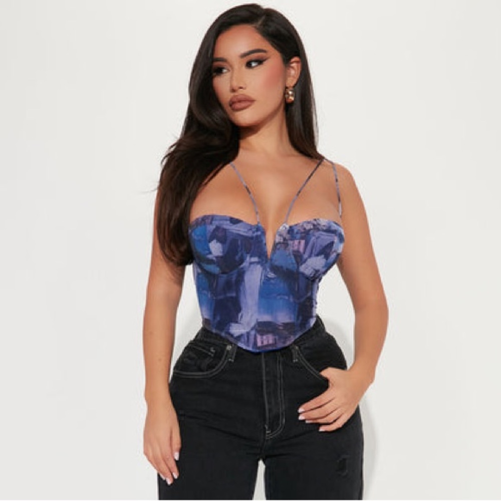 Fashion Nova Sleeveless Sexy Clara Corset Top in Blue NWT Size Small